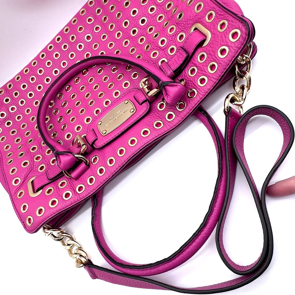 Michael Kors Hamilton Grommet Satchel Hot Pink Leather w/ Dust Bag - Picture 8 of 16